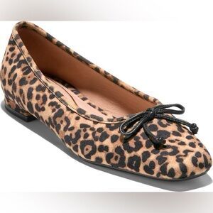 Cole Haan Leopard Print Bethany Ballerina Flats with Black Bow